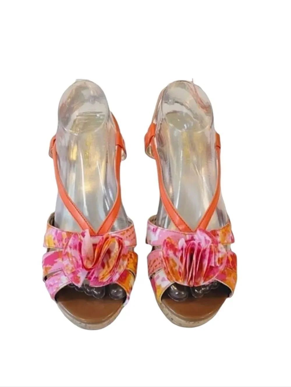 Lane Bryant Tangerine Floral Patterned Wedge Espadrille Sandals Size 10W